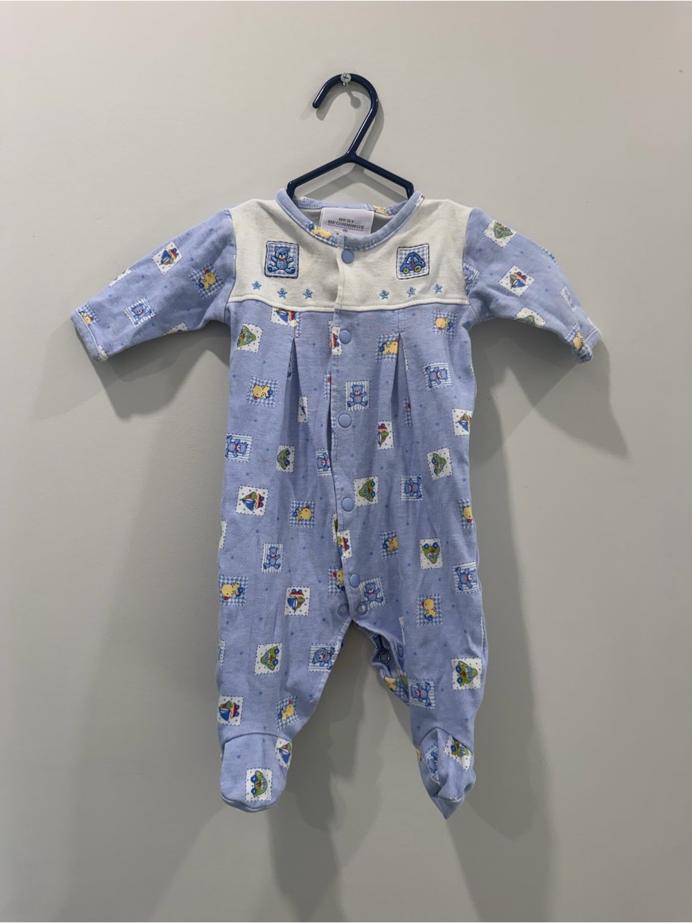 Little Me Light Blue Printed Footed One-Piece Newborn